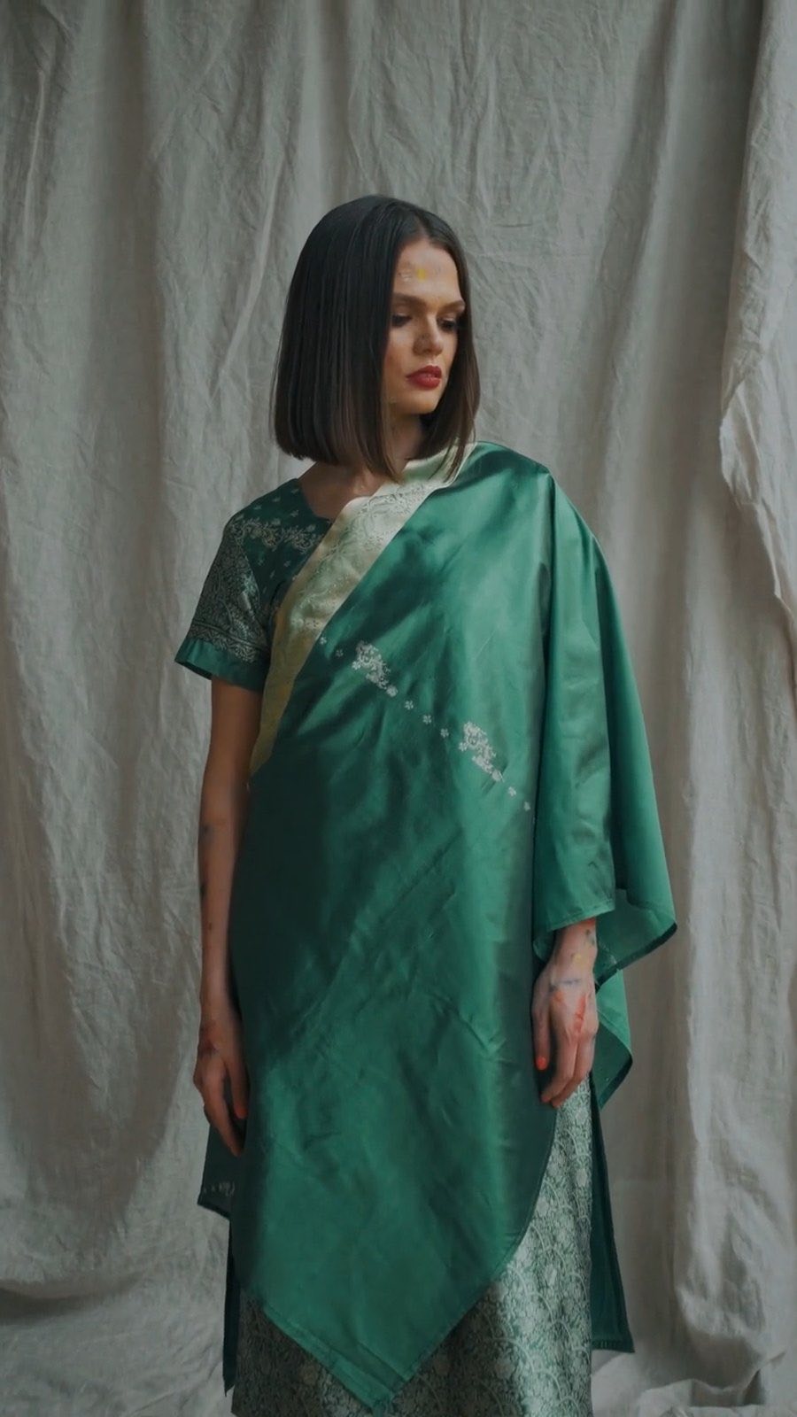 Emerald silk kurta set with a matching dupatta